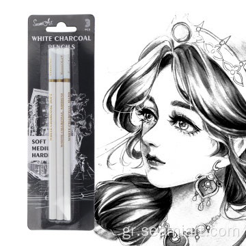 3pcs White Charcoal Pencil Ξύλινο σετ